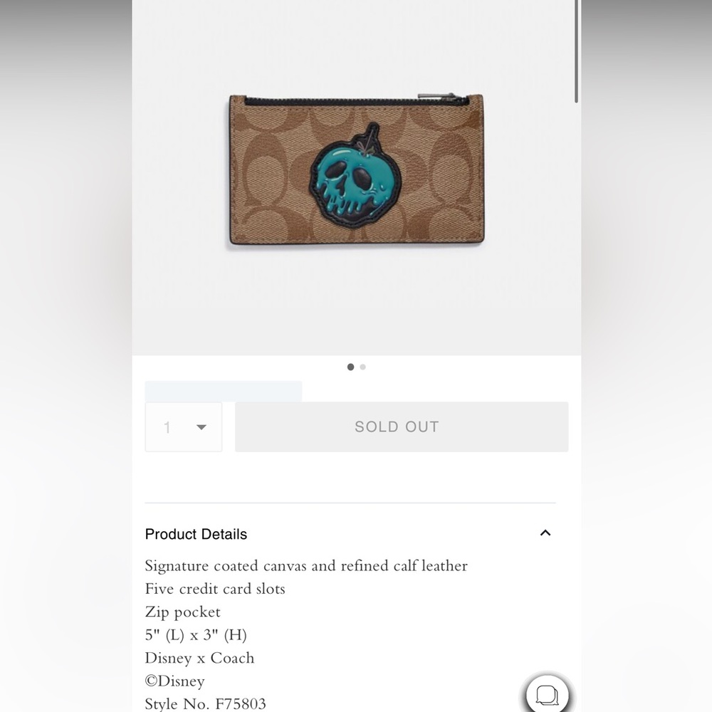 Disney X Coach Zip Card Case Snow White And The Seven Dwarfs Patch